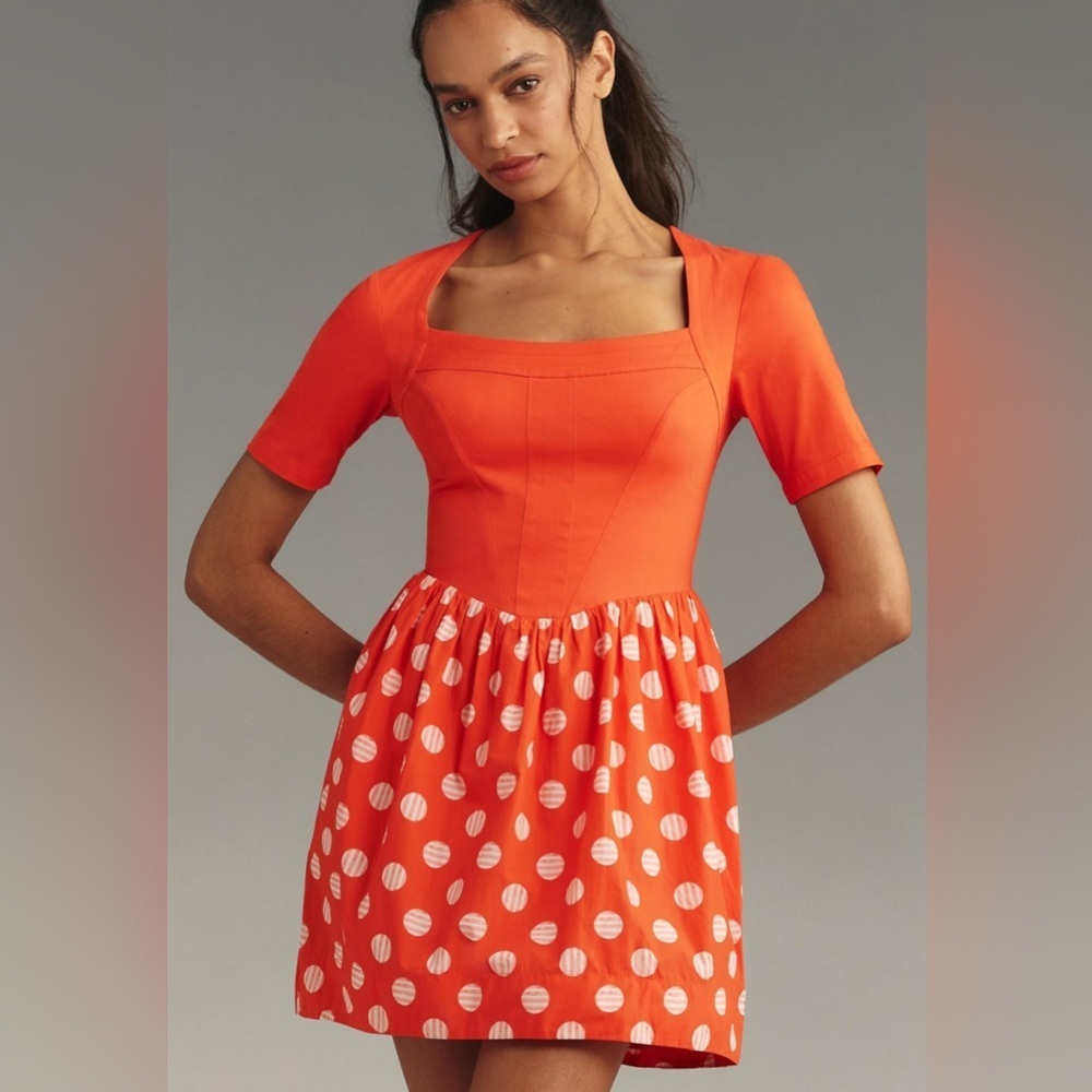 Anthropologie Orange Polka Dot Mini Dress